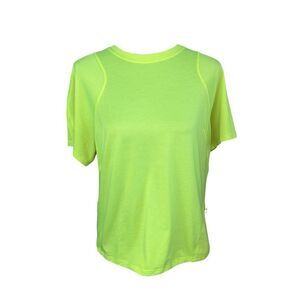 Lululemon lightweight neon yellow green cinched hem hiking shirt woman’s 10